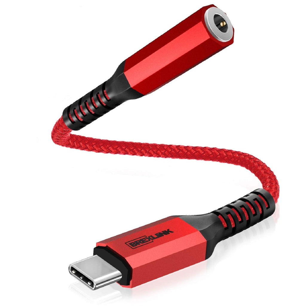 [Australia - AusPower] - USB Type C to 3.5mm Headphone Adapter, BrexLink USB C to Female AUX Audio Jack Adapter Compatible with Samsung Galaxy S20 Ultra Z Flip Note 20 10 S10 S9 Plus iPad Pro, Google Pixel 4 3 2XL (Red) Red 