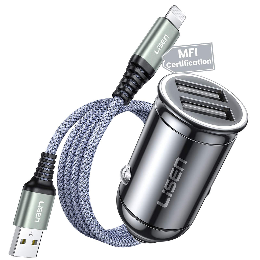 [Australia - AusPower] - iPhone Car Charger Adapter, Mini 24W/4.8A All Metal Lightning Car Charger[MFI Certified Cable], LISEN Dual Fast iPhone USB Car Charger Compatible with iPhone 12/11/XS Max/X/8/Plus, iPad & More 