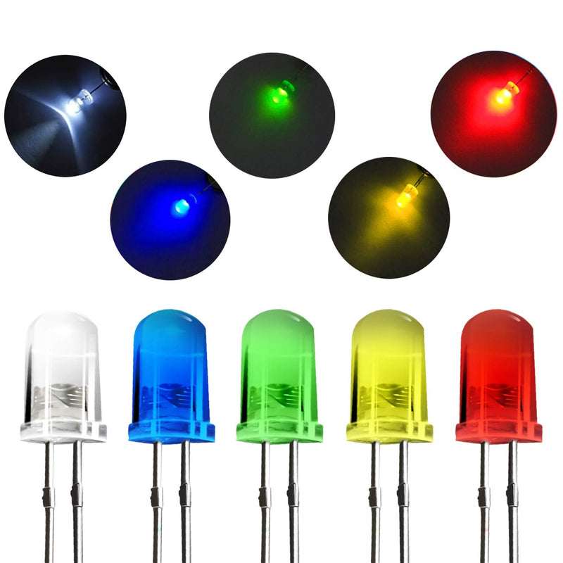 [Australia - AusPower] - Novelty Place 100 Pcs (5 Colors x 20pcs) 5mm White/Red/Yellow/Green/Blue LED Diode Lights - DC 2V-3V 20mA Emitting Diodes LEDs Bulb - DIY Science Project Electronics Components Lighting Kit Assorted 