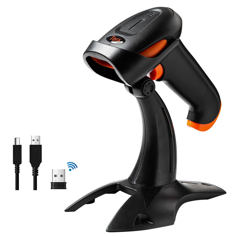 [Australia - AusPower] - Tera Wireless 2D QR Barcode Scanner with Stand, 3 in 1 Compatible with Bluetooth & 2.4GHz Wireless & USB Wired Barcode Reader Handheld Bar Code Reader HW0001 