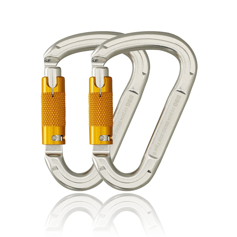 [Australia - AusPower] - SOB Auto Locking Climbing Carabiner Clips 2Pack Heavy Duty Asymmetrical Carabiner Connector Used for Rappelling Gear Rescue Outdoor Projects Dog Leash #1 sliver*2 