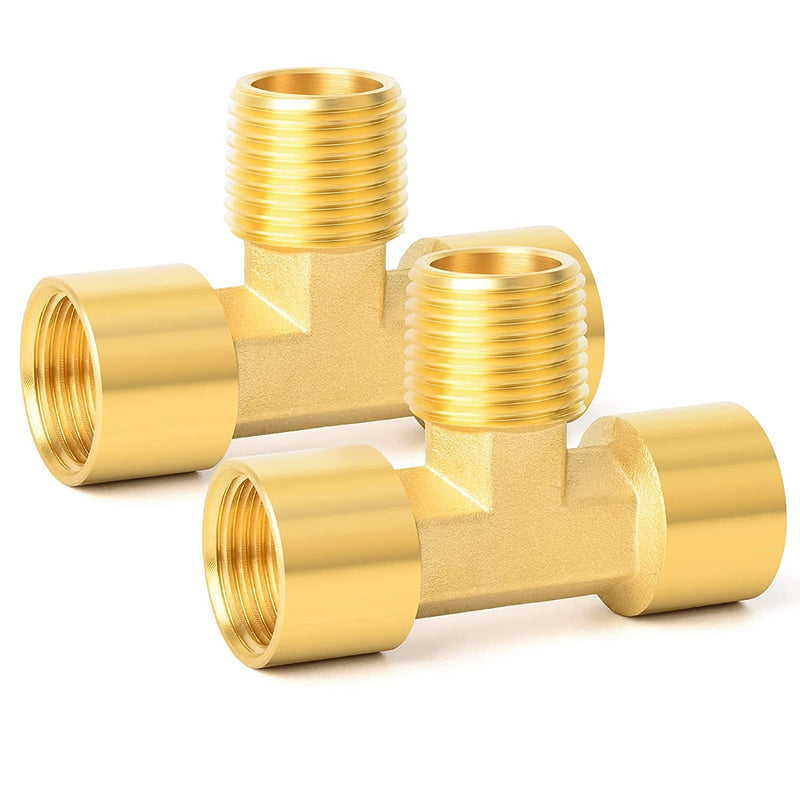 [Australia - AusPower] - GASHER 2PCS Metals Brass Pipe Fitting Barstock Male Branch Tee T Adapter 1/4" NPT Female x 1/4" NPT Female x 1/4" NPT Male 2 