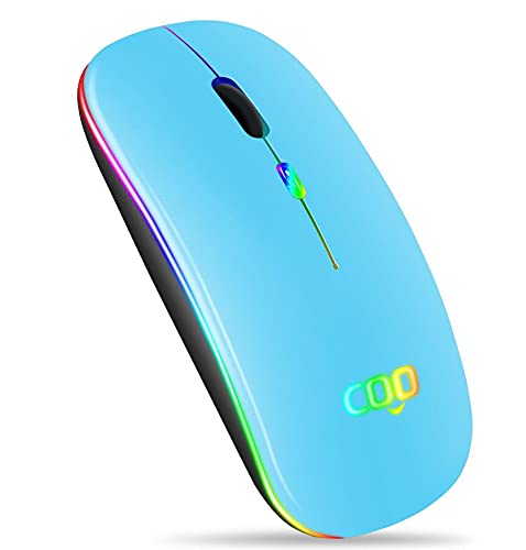 [Australia - AusPower] - Wireless Mouse, COO LED Slim Dual Mode(Bluetooth 5.1 and 2.4G Wireless) Rechargeable Led Wireless Mouse with 3 Adjustable DPI for iPad OS 13 , MacBook, Laptop, Mac OS 10.10 Bluetooth+2.4G Wireless(Sky Blue) 