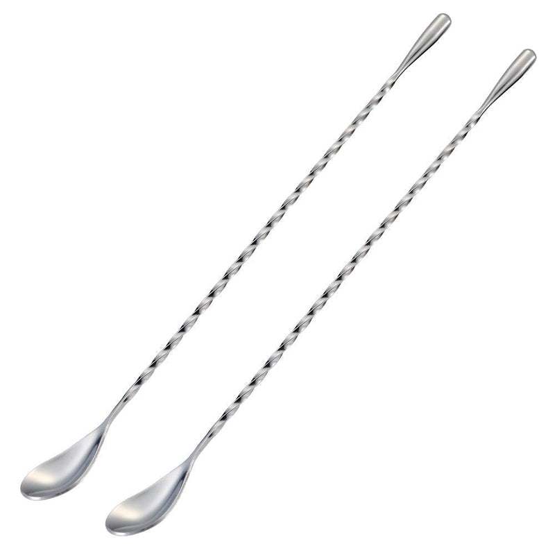 [Australia - AusPower] - Briout Bar Spoon Cocktail Mixing Stirrers for Drink, Stainless Steel, Spiral Long Handle, 12 Inches Silver 2-Pieces 