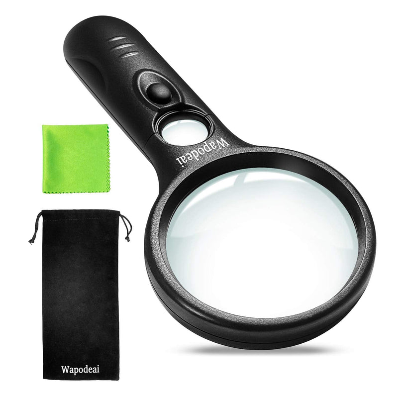 [Australia - AusPower] - Wapodeai Magnifying Glass with Light, 3X 45X High Magnification, LED Handheld Lighted Magnifier, Suitable for Reading, Jewellery, Crafts, Lnspection, Science (Black) 