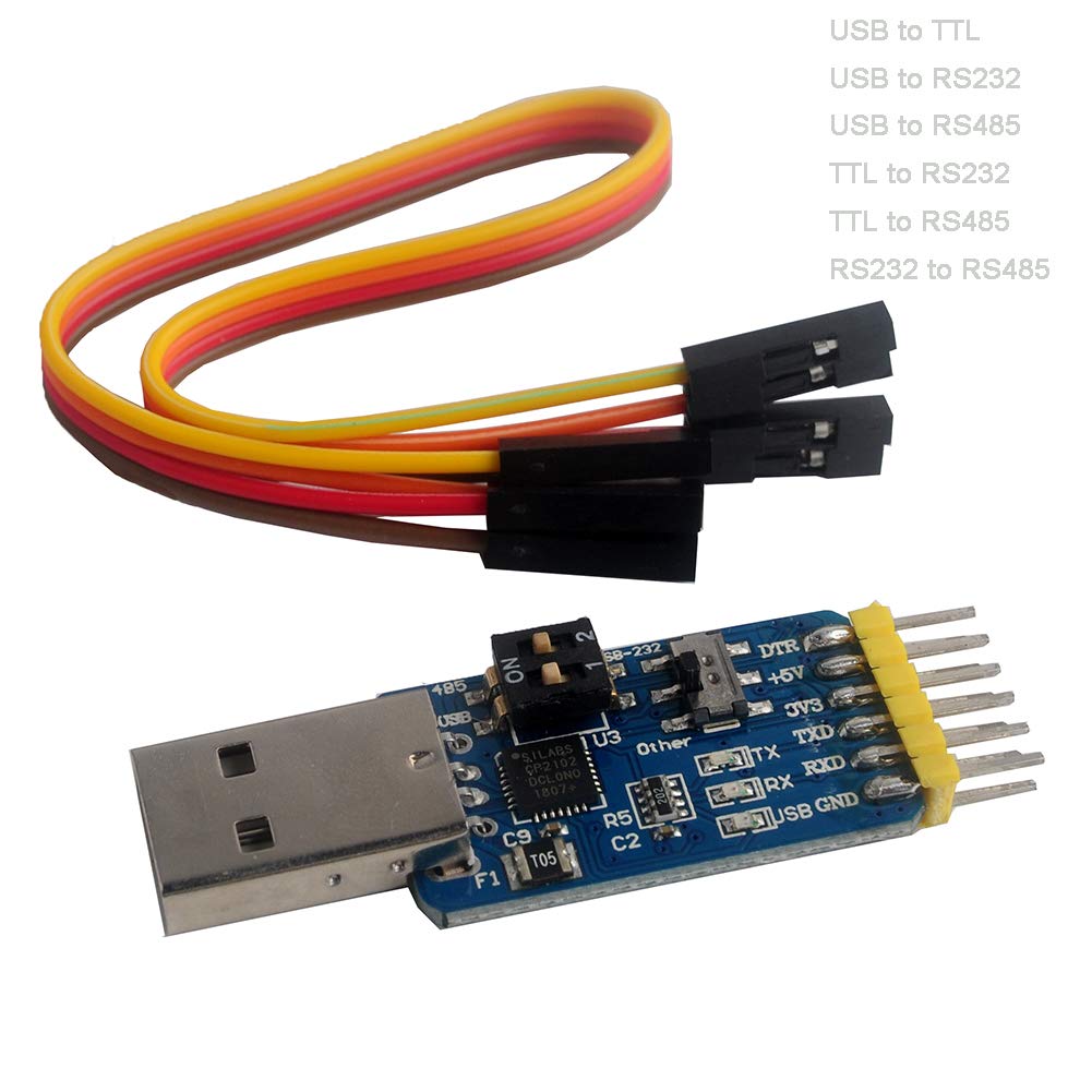 [Australia - AusPower] - DIYmalls CP2102 USB to TTL Adapter Serial Module USB to RS485 232, TTL to RS232 485,RS232 to 485 + 4Pin Dupont Cable Jumper Wire Female to Female for Arduino Nextion Display Beitian GPS SIM7000A Board 