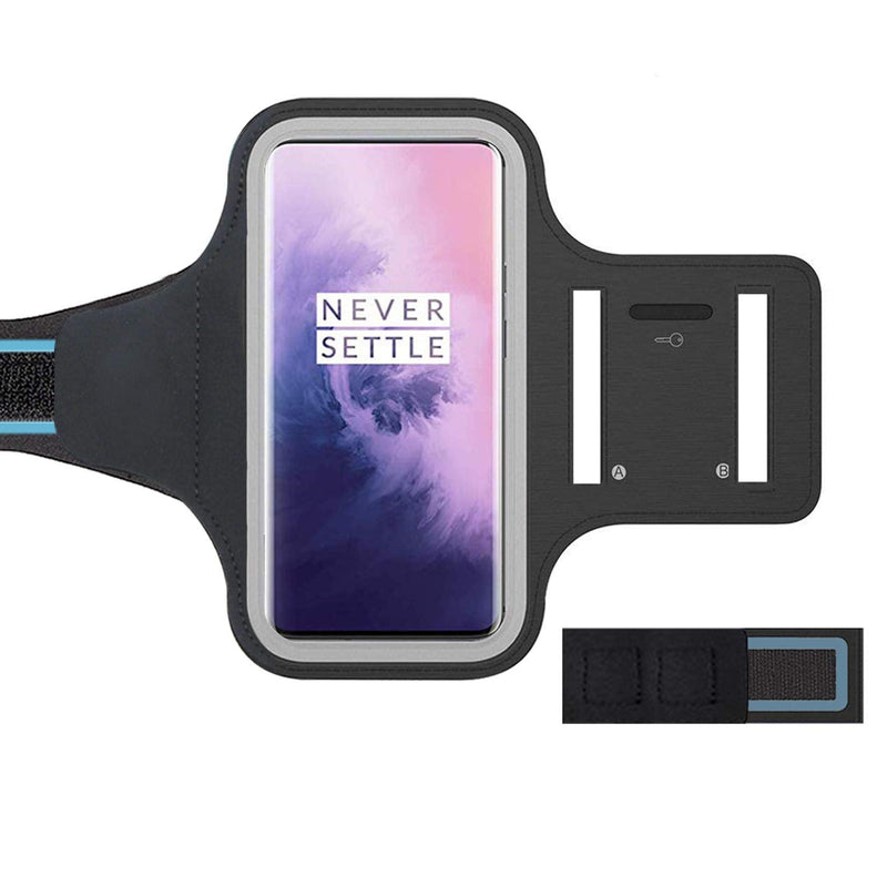 [Australia - AusPower] - ZLFTYCL New Sports Armband for OnePlus 7, Lightweight Skin-Friendly Sweatproof Adjustable Running Armband with Key Holder and Earphone Slot, Perfect for Jogging, Gym, Hiking (Black) 