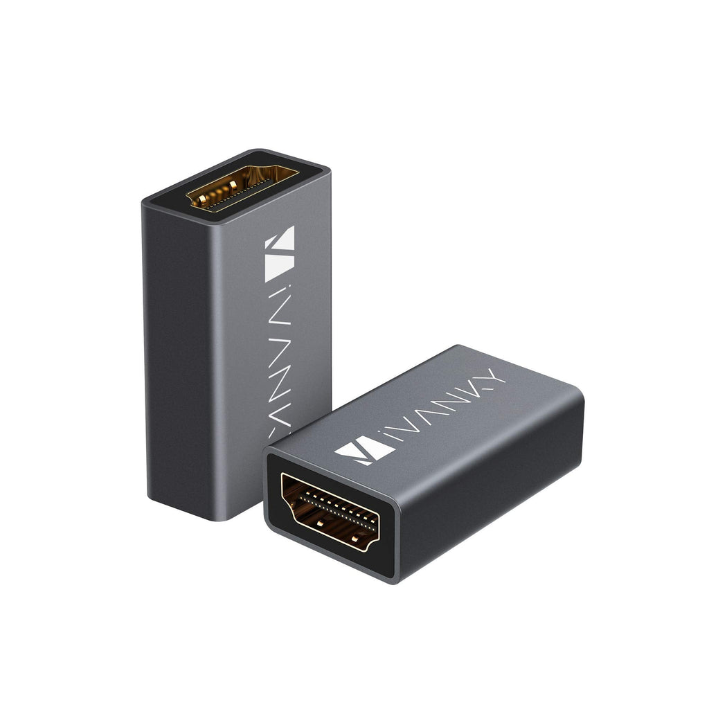 [Australia - AusPower] - HDMI Coupler 2-Pack, iVANKY 4K HDMI Connector Female to Female Adapter, 4K Aluminum Alloy HDMI Extender, with 4K@60hz, 3D and HDR for HDTV, Roku TV Stick, VR Oculus Rift VR Headset, PC, DVD Player 