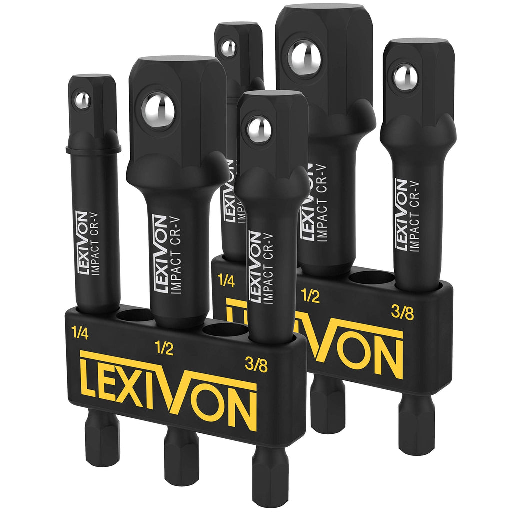[Australia - AusPower] - LEXIVON [2-Pack] Impact Grade Socket Adapter Set, 3" Extension Bit With Holder | 3-Piece 1/4", 3/8", and 1/2" Drive, Adapt Your Power Drill To High Torque Impact Wrench (LX-101X2) 2-Pack_3-Inch 