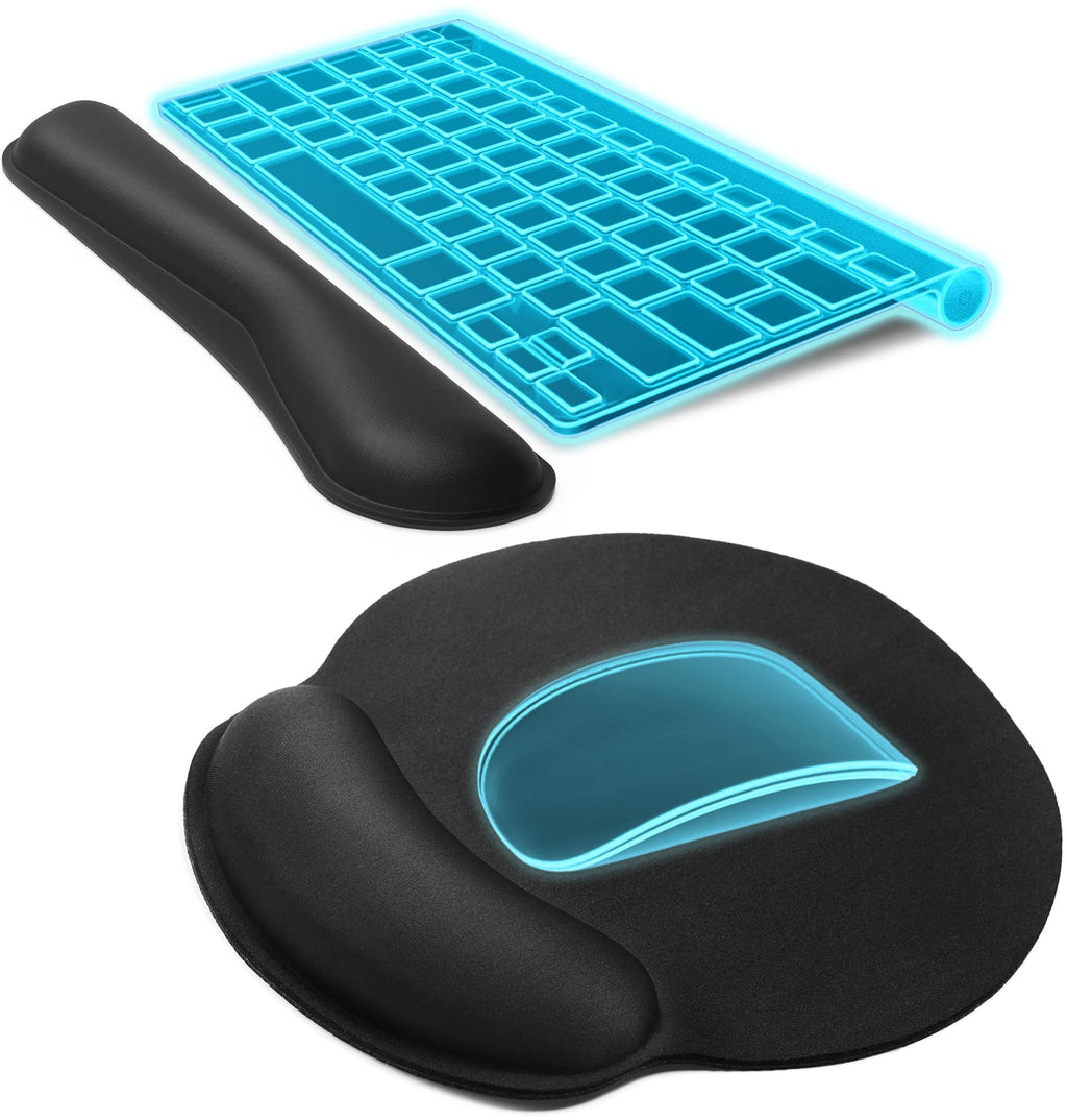 [Australia - AusPower] - KTRIO Ergonomic Mouse Pad with Wrist Support, Comfortable Keyboard Wrist Rest, Memory Foam Wrist Pad for Keyboard, Mouse Pad Sets for Easy Typing & Pain Relief for Computer, Office & Home, Black 2-in-1 (17.5" x 8.6") 