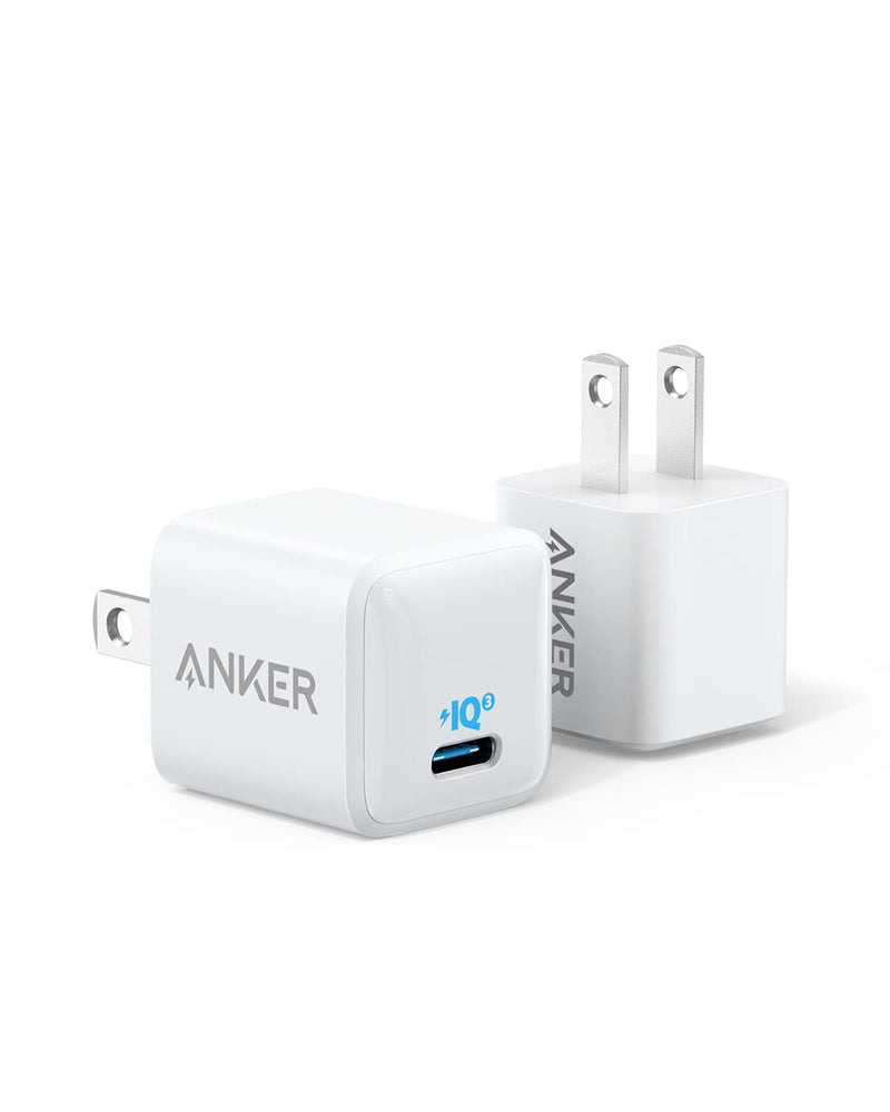 [Australia - AusPower] - [2-Pack] USB C Charger, Anker Nano Charger 20W PIQ 3.0 Durable Compact Fast Charger, PowerPort III Charger for iPhone 12/12 Mini/12 Pro/12 Pro Max/11, Galaxy, Pixel 4/3, iPad Pro (Cable Not Included) White 
