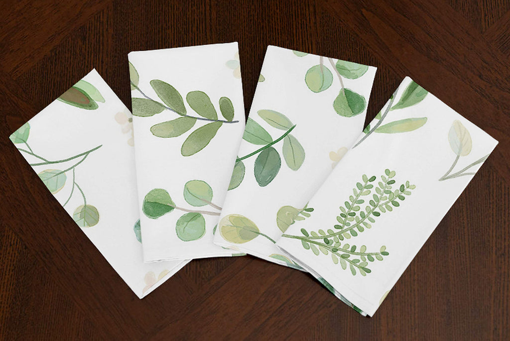 [Australia - AusPower] - A LuxeHome Green Floral Leaf Botanical Rainforest Watercolor Woodland Tropical Lunch Dinner Napkin Topper Dining Room Spring Kitchen 17" x 17" 17" x 17" 
