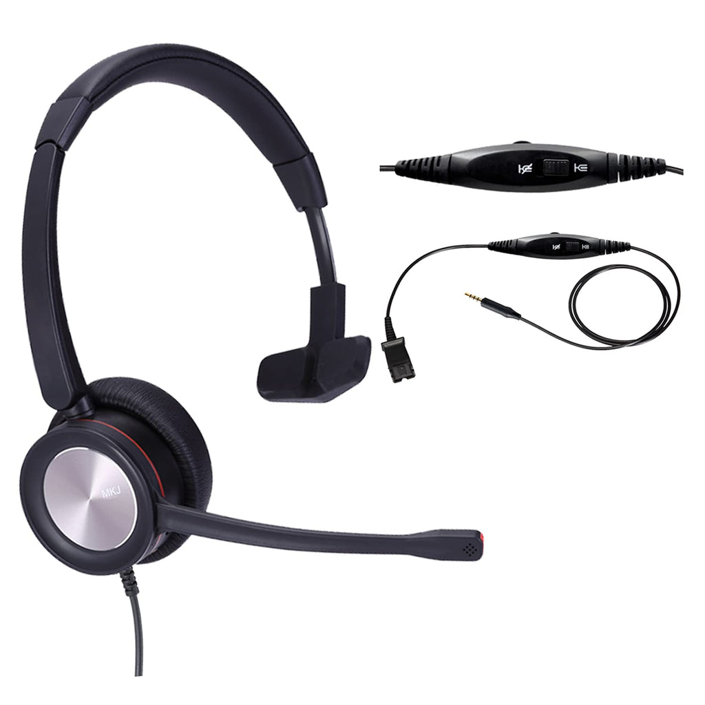 [Australia - AusPower] - MKJ 3.5mm Headset with Noise Cancelling Microphone for Cell Phones Corded Single Ear Telephone Headset 3.5mm with Volume Control for Smartphones Laptops Tablets PC Mobile Phones Online Learning 