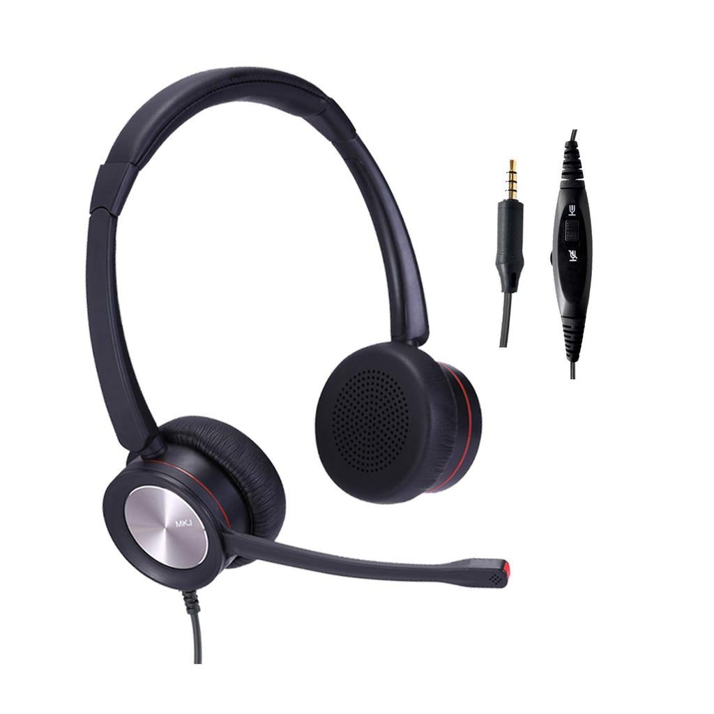 [Australia - AusPower] - MKJ 3.5mm Headset with Microphone Noise Cancelling Corded Cell Phone Headset Dual Ear with Volume Mute for Computers Laptops Tablets Mobile Phones, Work with Skype Zoom Meetings Microsoft Teams etc 