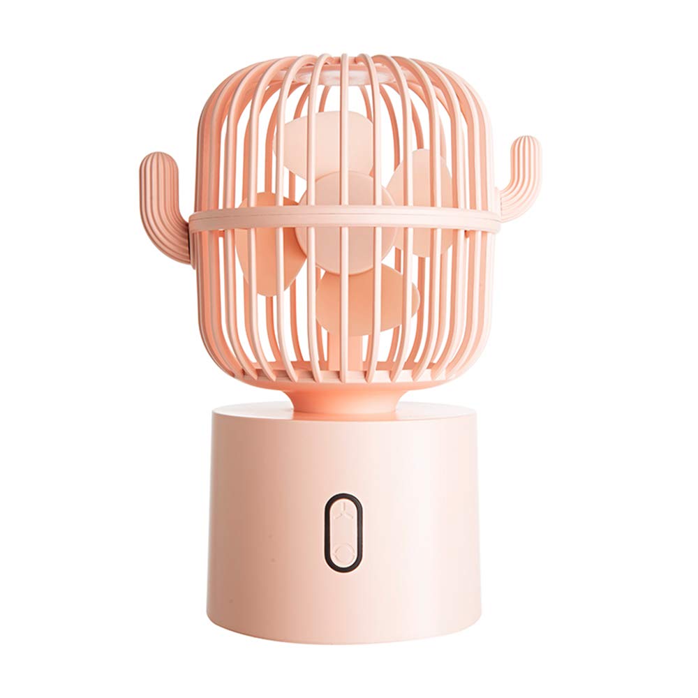 [Australia - AusPower] - Small Desktop USB Table Desk Fan Personal Fan, Cactus Mini Handheld Rechargeable 80 Degree Auto Rotation Portable Fans, 3 Speeds Strong Wind, Quiet Operation Fan for Girls Baby Room Home Office Pink 