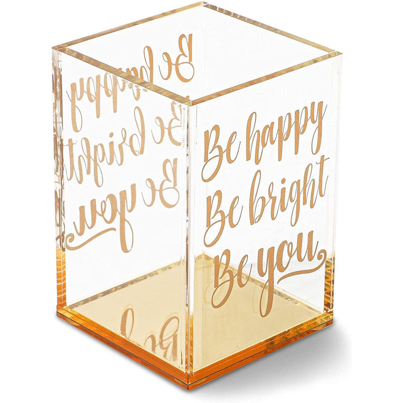 [Australia - AusPower] - Gold and Clear Acrylic Pen Holder with Inspirational Quotes (2.95 x 4.45 In) 