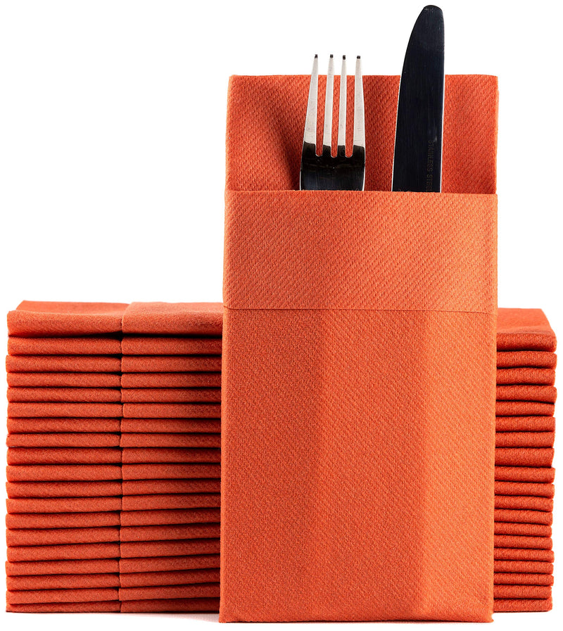 [Australia - AusPower] - Terracotta Dinner Napkins Cloth Like with Built-in Flatware Pocket, Linen-Feel Absorbent Disposable Paper Hand Napkins for Kitchen, Bathroom, Parties, Weddings, Dinners or Events, 1/8 Fold, Pack of 50 Terracotta 