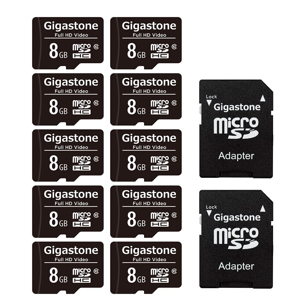 [Australia - AusPower] - Gigastone 8GB 10-Pack Micro SD Card, Full HD Video, Surveillance Security Cam Action Camera Drone, 80MB/s Micro SDHC Class 10 FHD Video 8GB 8GB Full HD Video 10-Pack 