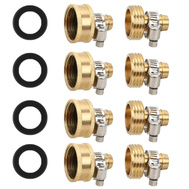 [Australia - AusPower] - STYDDI Garden Hose Repair Kit, Solid Brass Water Hose Mender Female and Male Hose Connector with Clamps, Fit Standard 1/2" Rubber Garden Hose, 4 Set For 1/2" Rubber Garden Hose 