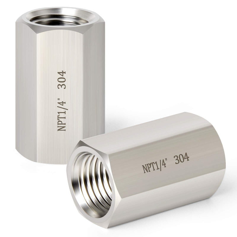 [Australia - AusPower] - TAISHER 2PCS Forging of 304 Stainless Steel Full Hex Coupling, 1/4-Inch Female Pipe x 1/4-Inch Female Pipe Fitting 2PCS 1/4" Style 1 