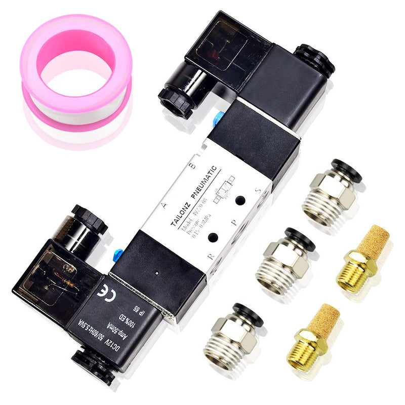 [Australia - AusPower] - TAILONZ PNEUMATIC Solenoid Valve 4V220-08 DC12V 1/4"NPT Double Coil Pilot-Operated Electric 2 Position 5 Way Connection Type 