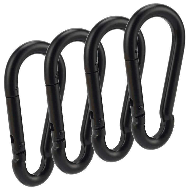[Australia - AusPower] - OWAYOTO Carabiner 3 Inch Black Spring Snap Hook Steel Clip Link Buckle Heavy Duty 8x80mm 4pcs for Outdoor Camping Hiking Hammock Swing 