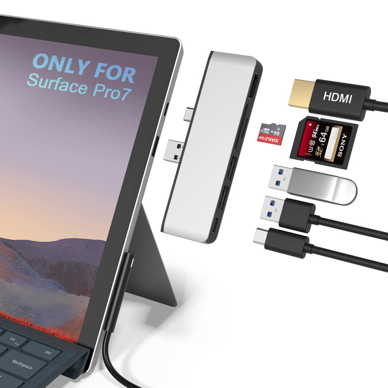 [Australia - AusPower] - Surface Pro 7 USB C Hub, 6-in-2 Aluminum Surface Pro 2019 Dock with 4K HDMI Adapter+ USB C Audio & Data Transfer Port +2 USB 3.0+SD/TF Card Reader, Converter Combo Adaptor for Microsoft Surface Pro 7 