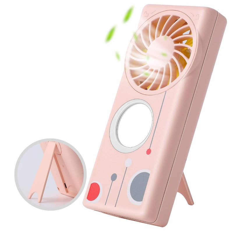 [Australia - AusPower] - Handheld Fan Rechargeable with Fragrance Dish, Mini Fan Portable 3 Speeds with Make-up Mirror Fill-in Light, USB Fan for Women Outdoor,Traveling - Pink 