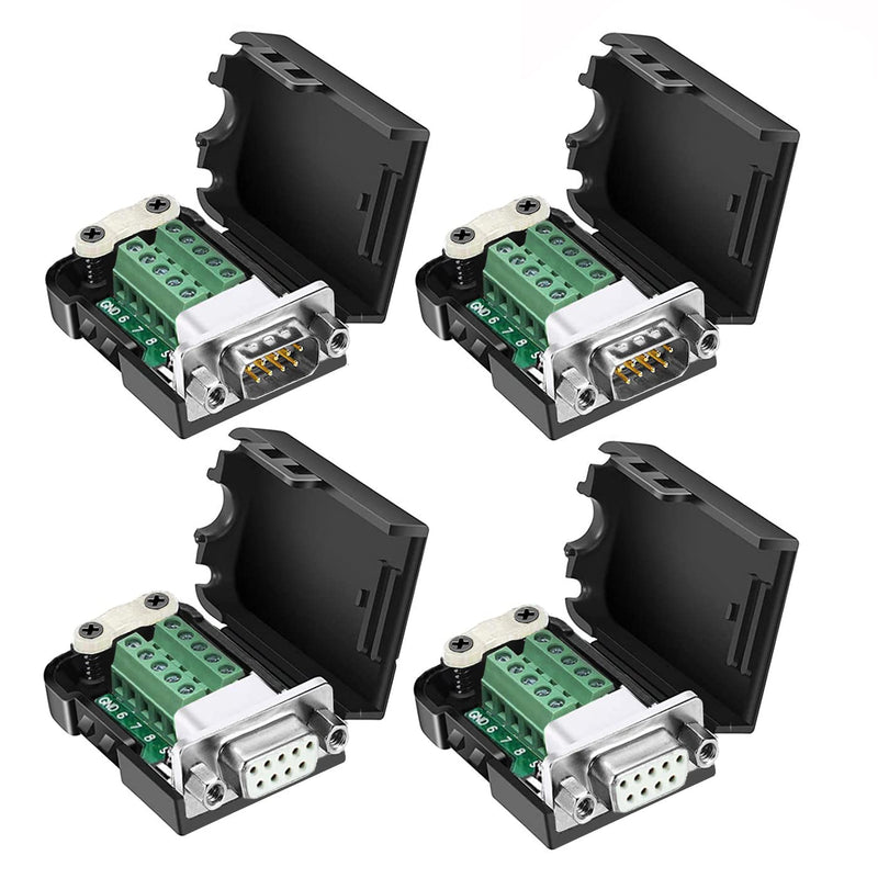 [Australia - AusPower] - DaFuRui 4Pack DB9 Breakout Connector，DB9 Solderless Breakout Board RS232 D-SUB DB9 Male Female Terminal Block with Case and Nut (2-Male + 2-Female +Nut) 2Male+2Female+Nut 