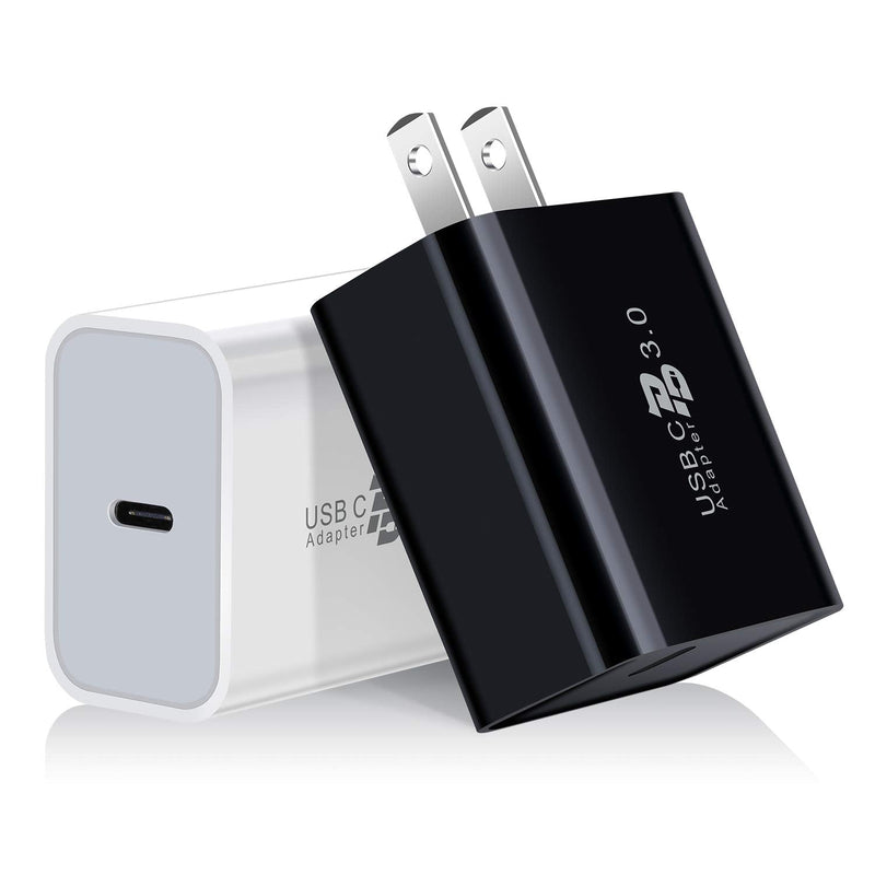 [Australia - AusPower] - USB C Fast Charger, Excgood 20W USBC Power Adapter PD3.0 Wall Charger Compatible with iPhone 12 Pro Max/13 Pro/11/X/Xr/Xs/8, Pad Pro, Pixel 3/3A/2/2XL/4, Samsung Galaxy S10/9,Note -Black&White Black&White 