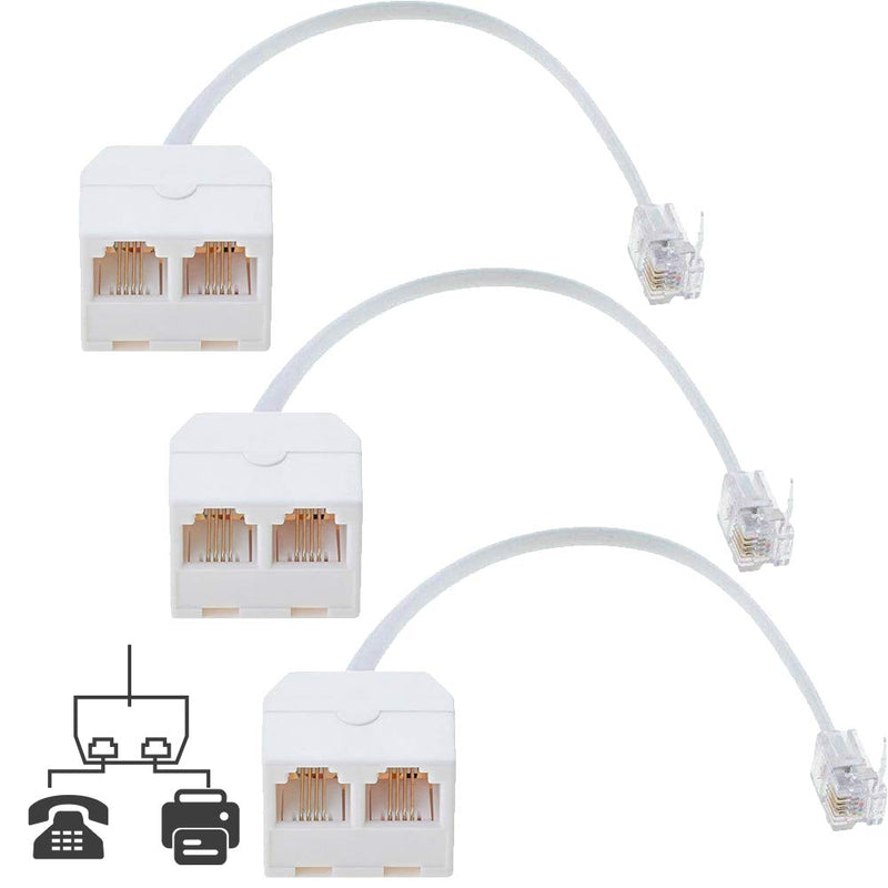 [Australia - AusPower] - Telephone Splitter, 3-Pack RFAdapter RJ11 Male to Female Two Way Phone Line Splitter Converter Cable 
