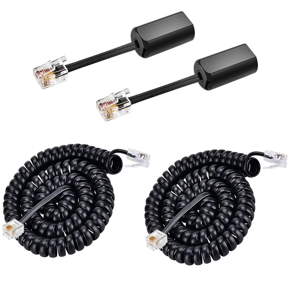 [Australia - AusPower] - Phone Cord Detangler with Cord, 2 Pack 25ft Uncoiled RFAdapter Black Anti-Tangle 360 Degree Rotating Landline Cable and Telephone Handset Cord 