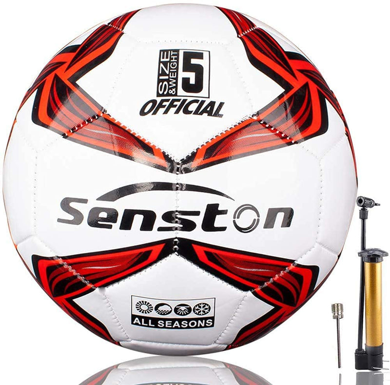 [Australia - AusPower] - Senston Soccer Ball Size 4,5 with Pump - Official Match Football Adults and Junior Kids Soccer Ball red Size 5 