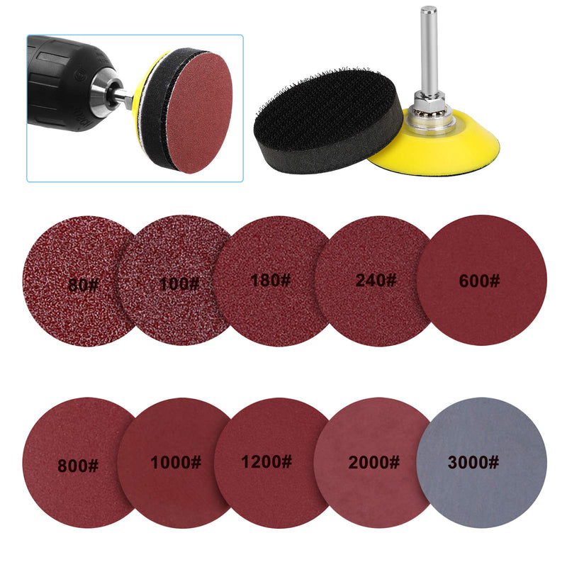 [Australia - AusPower] - 2 Inch 200 pcs Sanding Discs Pad Kit for Drill Grinder Rotary Tools, Hook and Loop Sandpaper Discs Drill Sanding Kit with 1/4 Inch Backer Plate Shank and Soft Foam Buffering Pad (80-3000 Grit) 2 inch 