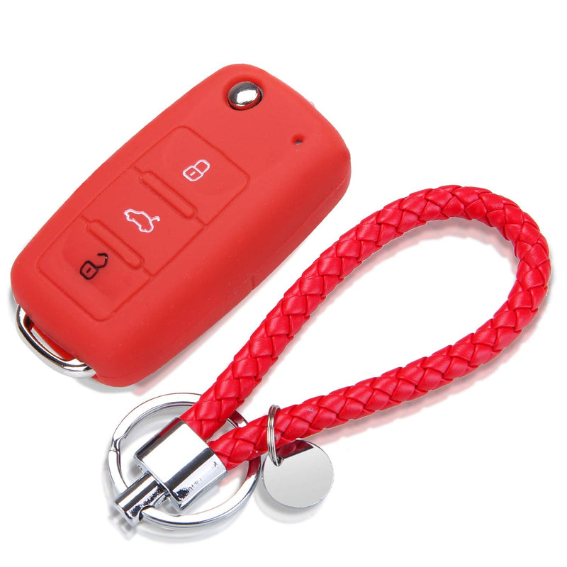 [Australia - AusPower] - Protective Silicone Remote Car Key Case Cover and Key Chain for Volkswagen VW POLO Tiguan Passat B5 B6 B7 Golf EOS Scirocco Jetta MK6 Octavia SKODA SEAT (RED) RED 