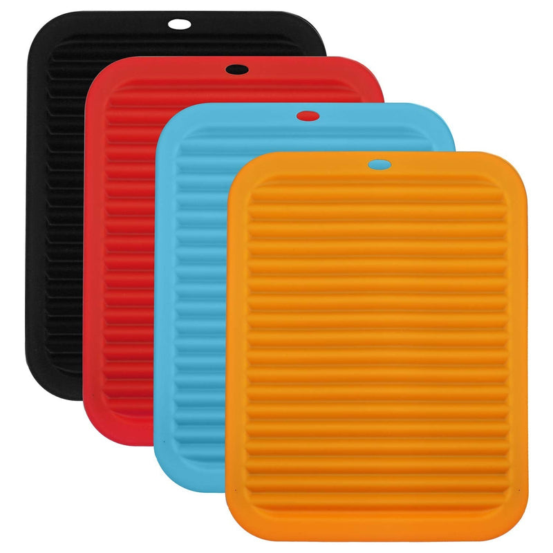 [Australia - AusPower] - Hedume 4 Pack Silicone Pot Mat, Heat Resistant Food Grade Silicone Trivet Mats, Rectangular Drying Mat for Countertop Trivet Pads Hot Dishes, Pots and Pans (4 Colors) 