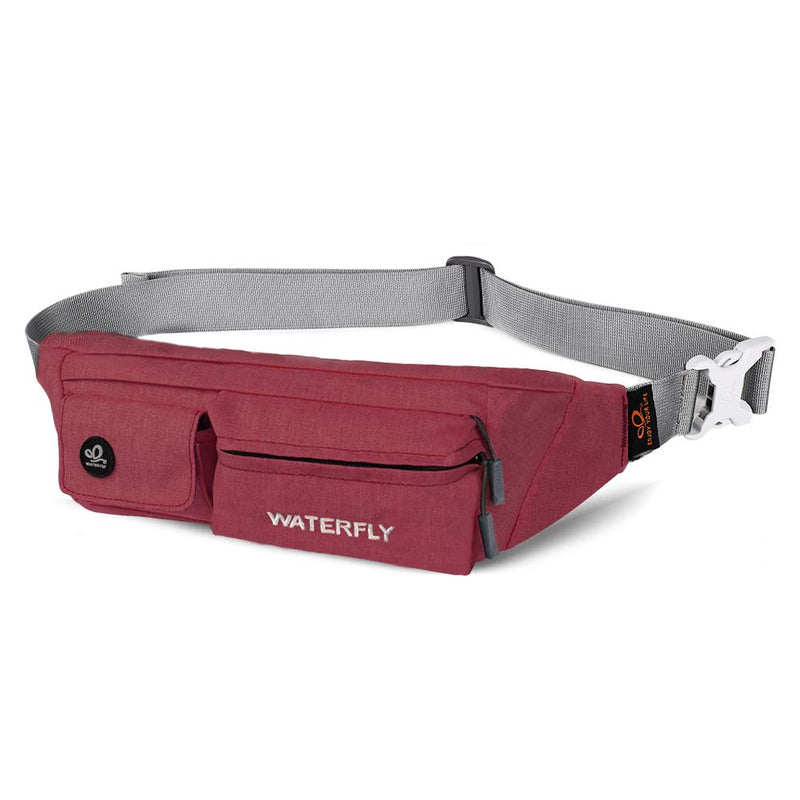 [Australia - AusPower] - WATERFLY Fanny Pack for Women Men Water Resistant Small Waist Pouch Slim Belt Bag with 4 Pockets for Running Travelling Hiking Walking Lightweight Crossbody Chest Bag Fit All Phones Wine red 