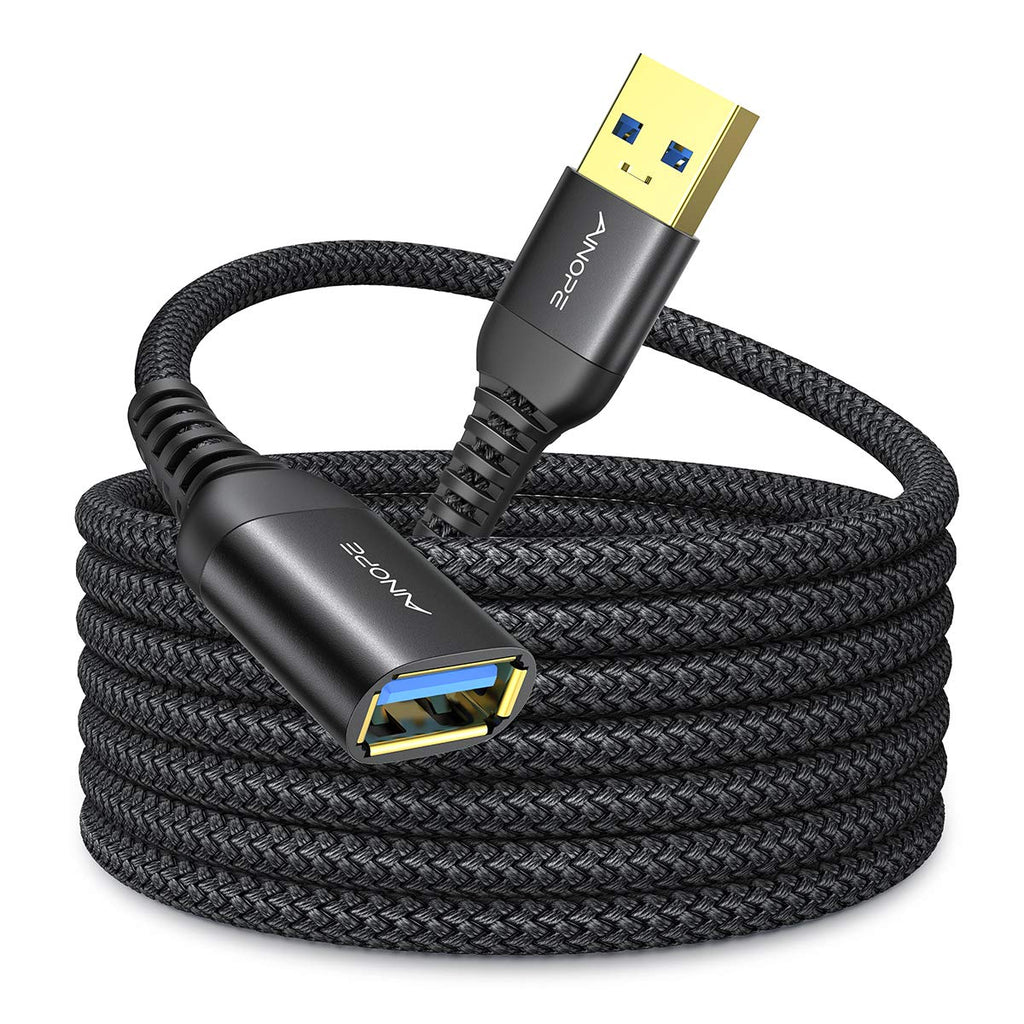 [Australia - AusPower] - 10FT USB 3.0 Extension Cable Type A Male to Female Extension Cord AINOPE Durable Braided Material High Data Transfer Compatible with USB Keyboard,Mouse,Flash Drive, Hard Drive,Printer-Black 10FT Black 