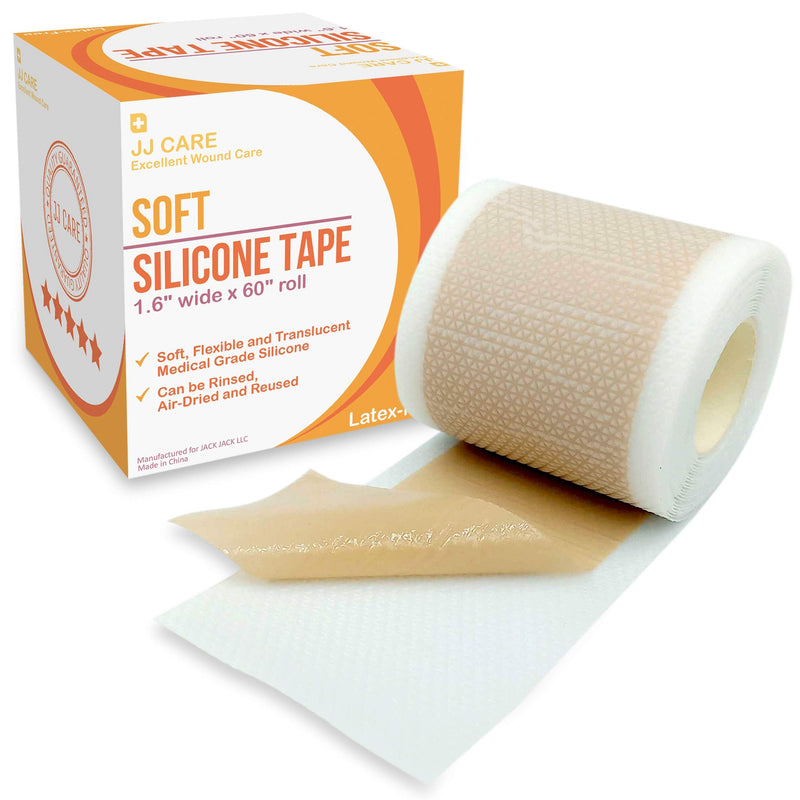 [Australia - AusPower] - JJ CARE Soft Silicone Tape, 1.6” x 60” Flexible Silicone Scar Tape, Medical Grade Silicone Strips for Scars, Washable & Reusable Scar Tape for Surgical Scars, Latex-Free Scar Tape 