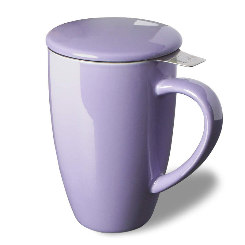 [Australia - AusPower] - SWEEJAR Porcelain Tea Mug with Infuser and Lid,Teaware with Filter, Loose Leaf Tea Cup Steeper Maker, 16 OZ for Tea/Coffee/Milk/Women/Office/Home/Gift(Purple) Purple 