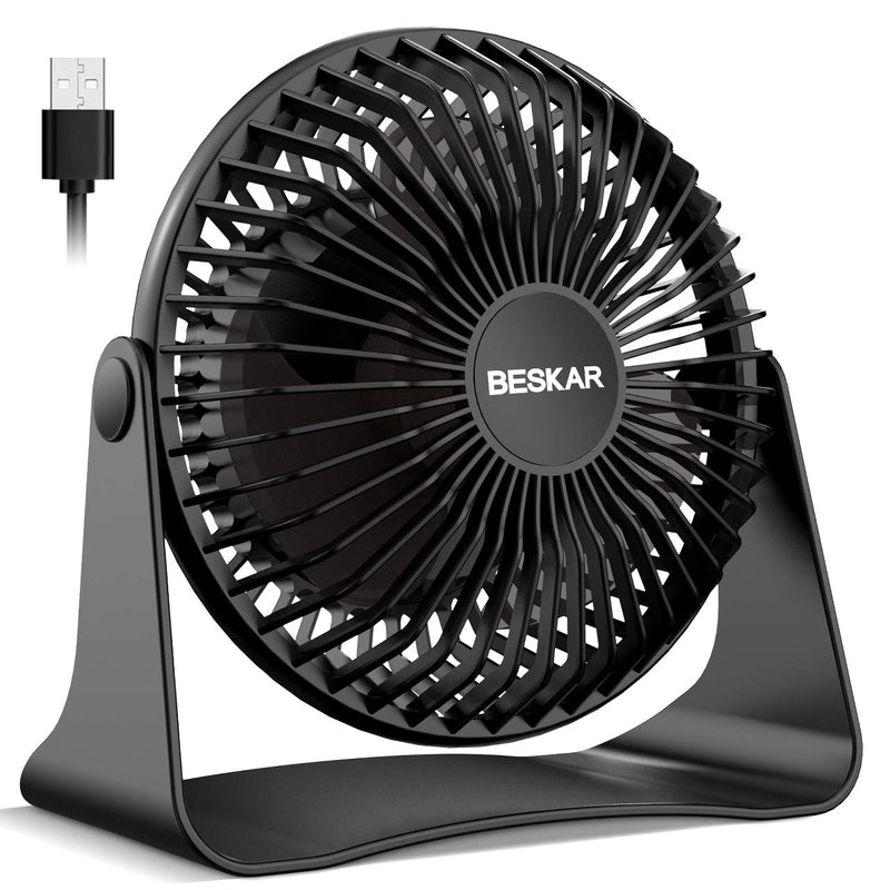 [Australia - AusPower] - BESKAR USB Small Desk Fan - 6 Inch Portable Fans with 3 Speeds Strong Airflow, Quiet Operation and 360°Rotate, Personal Table Fan for Home,Office, Bedroom - 3.9 ft Cord Black 