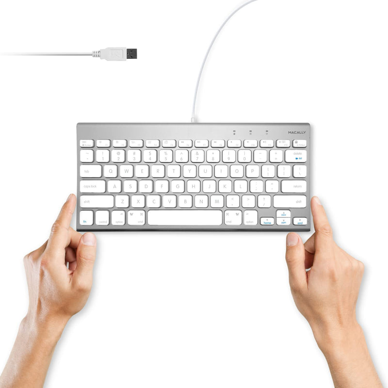 [Australia - AusPower] - Macally USB Wired Keyboard for Mac and Windows PC - Space Saving Compatible Small Apple Keyboard - 78 Keys External Mac Keyboard for MacBook Pro/Air, iMac, Desktop Mac Mini - Silver Aluminum 
