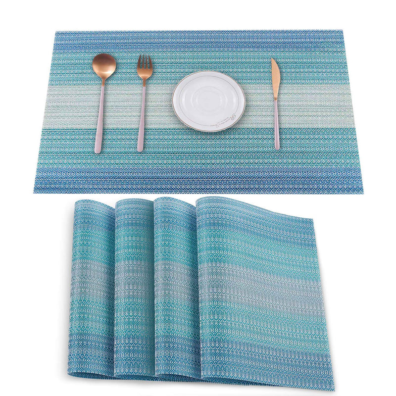 [Australia - AusPower] - HeloHo Placemats Set of 4,Vinyl Table Place Mats, Heat Resistant Stain Resistant Foldable Placemats, Washable Wipeable Placemat for Kitchen Dining Table Decoration Indoor Outdoor（Blue） 4Pcs Blue 