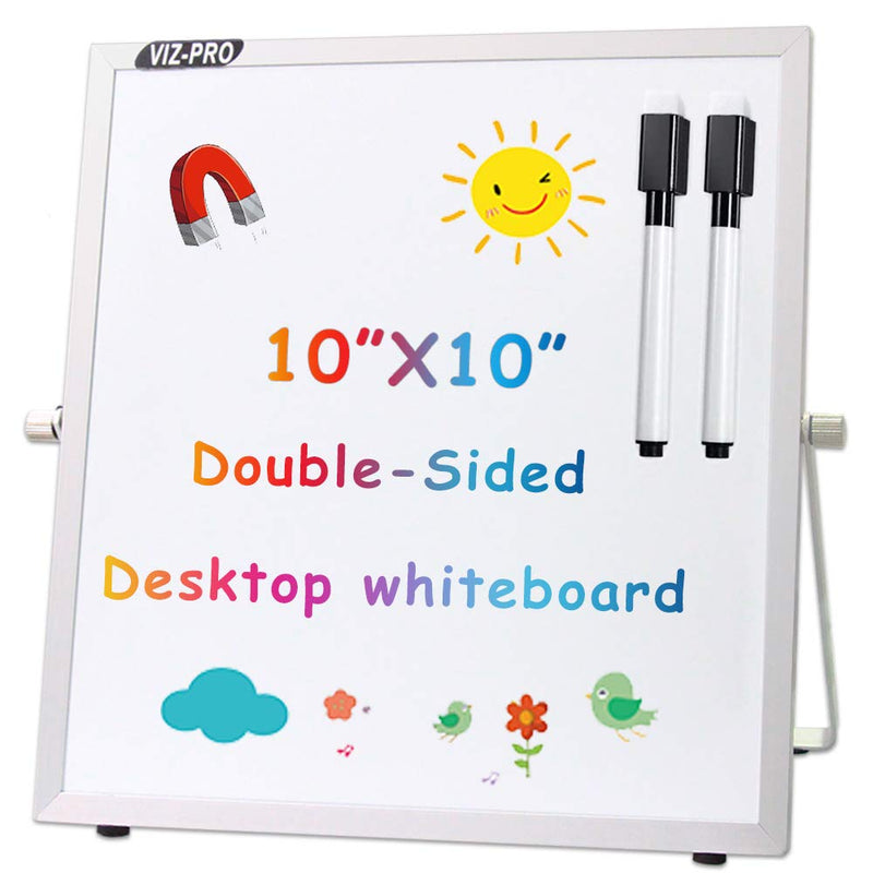 [Australia - AusPower] - VIZ-PRO Small Desktop Dry Erase Board/Portable Whiteboard Easel for Kids 10 x 10 Inches with 2 Markers 10" X 10" Magnetic 