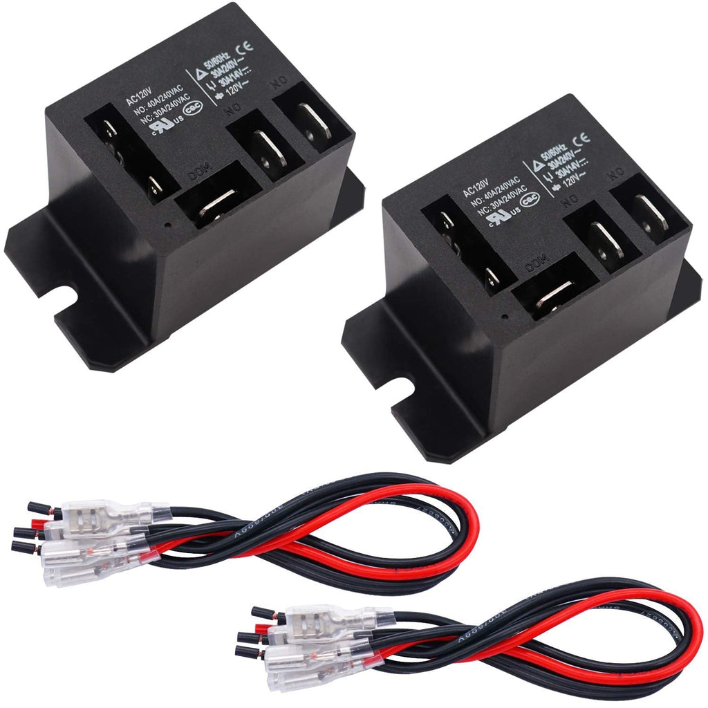 [Australia - AusPower] - Tnisesm 2PCS Power Relay AC120V Coil, 30A SPDT(1NO 1NC) 120 VAC with Flange Mounting and 10 Quick Connect Terminals Wires Mini Relay NT90-AC120V-10X 2PCS + Terminal Wire 