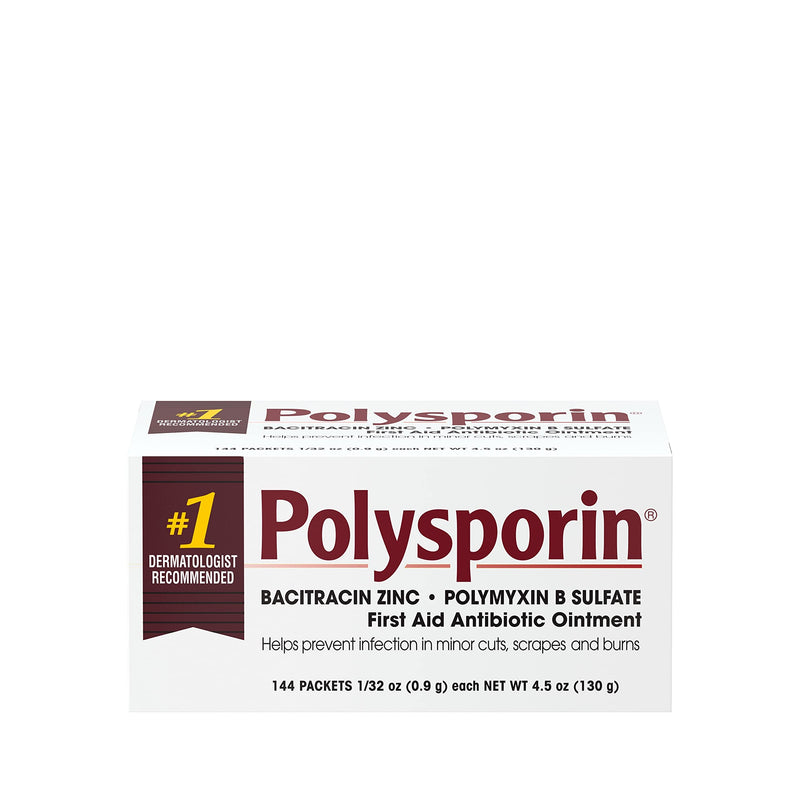 [Australia - AusPower] - Polysporin First Aid Topical Antibiotic Ointment with Bacitracin Zinc & Polymyxin B Sulfate, for Portable Infection Protection & Wound Care Without Neomycin, Travel Size, 1/32 oz, 144 ct 144 Packets 