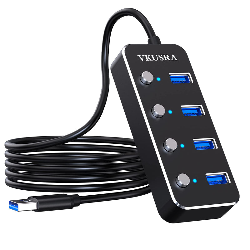 [Australia - AusPower] - USB Hub,VKUSRA 4 Port USB 3.0 Hub Splitter with 4ft USB Extension Cable Multiple Port and Individual On/Off Switchs,USB Port Expander for Laptop PC USB HUB 4 PORTS 