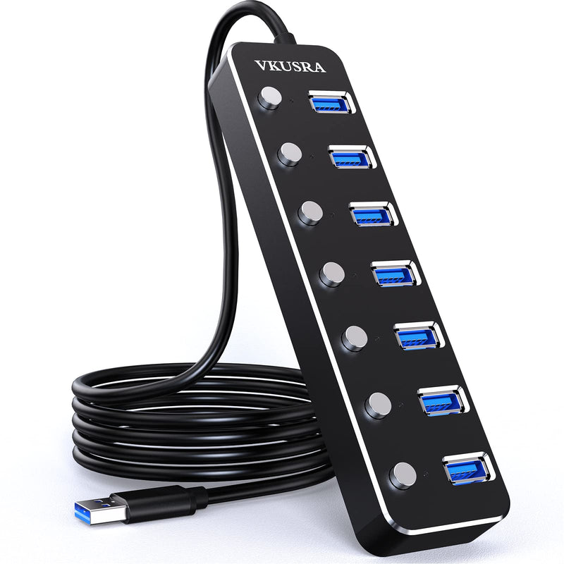 [Australia - AusPower] - USB Hub,VKUSRA 7 Port USB Hub 3.0 with 4ft USB Extension Cable Multiple Port,Individual USB On/Off Switch and LED Indicator,USB Splitter for Laptop,Mac,Xbox,Printer, Flash Drive USB HUB 7 PORTS 