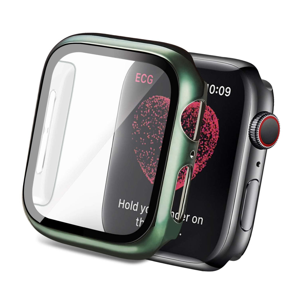 [Australia - AusPower] - Yolovie Compatible for Apple Watch SE Series 6/5/ 4 Case with Tempered Glass Screen Protector 40mm, Hard PC Bumper Overall Protective Cover Frame for iwatch Accessories (40mm Midnight Green) 