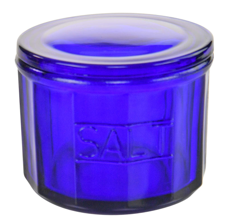 [Australia - AusPower] - HOME-X Depression Style Blue Glass Salt Cellar with Lid, Retro Kitchen Decor, Wedding Gift - 3 1/2" H x 4" D 